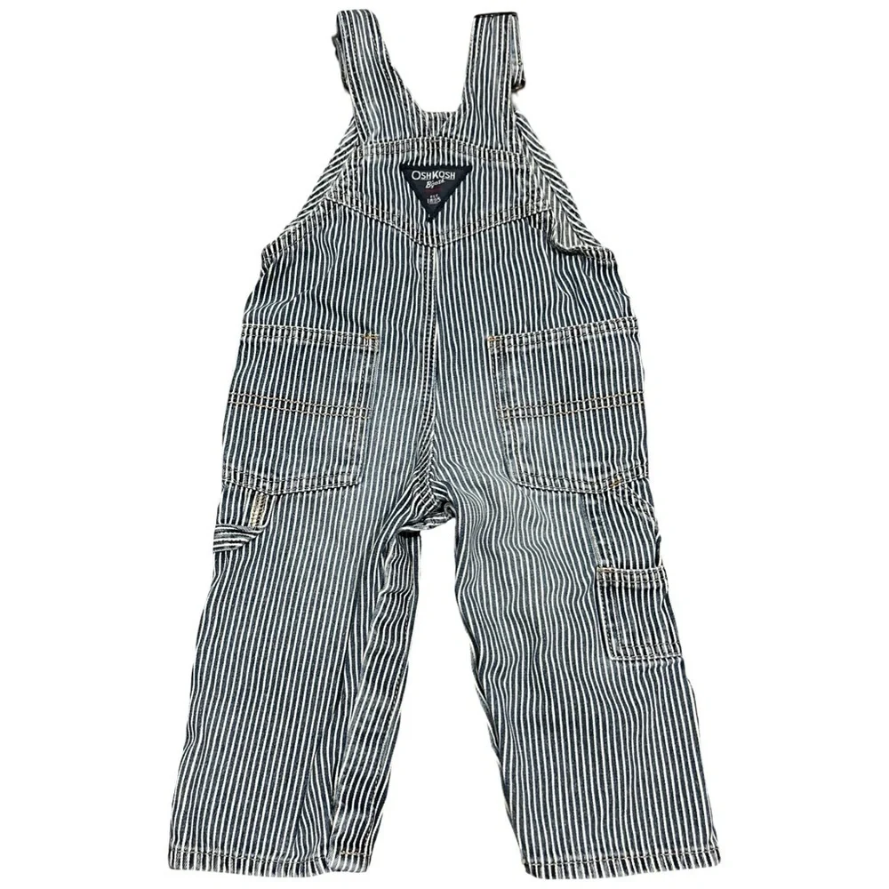 OshKosh B'gosh Hickory Blue and White Striped Overalls unisex size 12m
